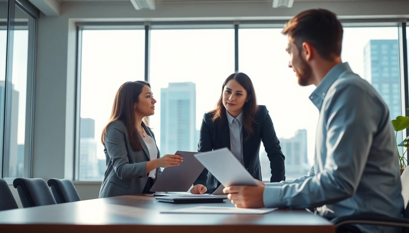 Headhunter Schweiz führt ein professionelles Gespräch mit einem Kandidaten im Büro.