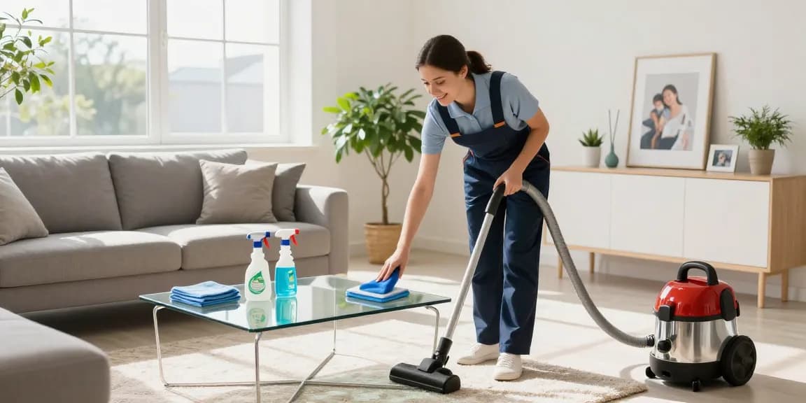 Professional cleaning service in action at home by putzinstitut bern, showcasing a sparkling clean living room.