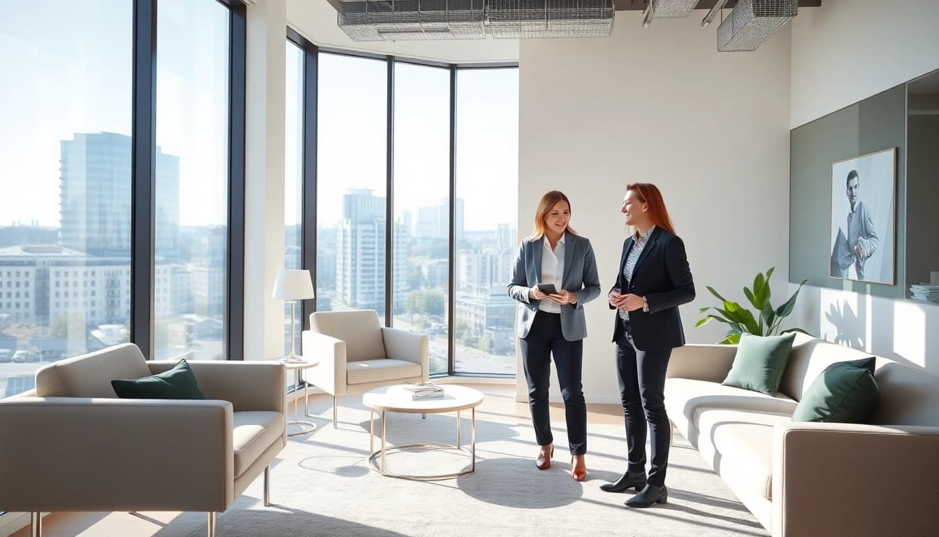 Immobilienmakler Frankfurt Riedberg berät einen Kunden in einem modernen Büroumfeld.