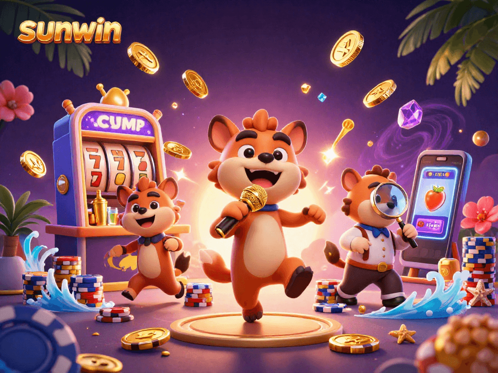 Experience the fun at sunwin with hyenas as entertainers in a vibrant casino scene.