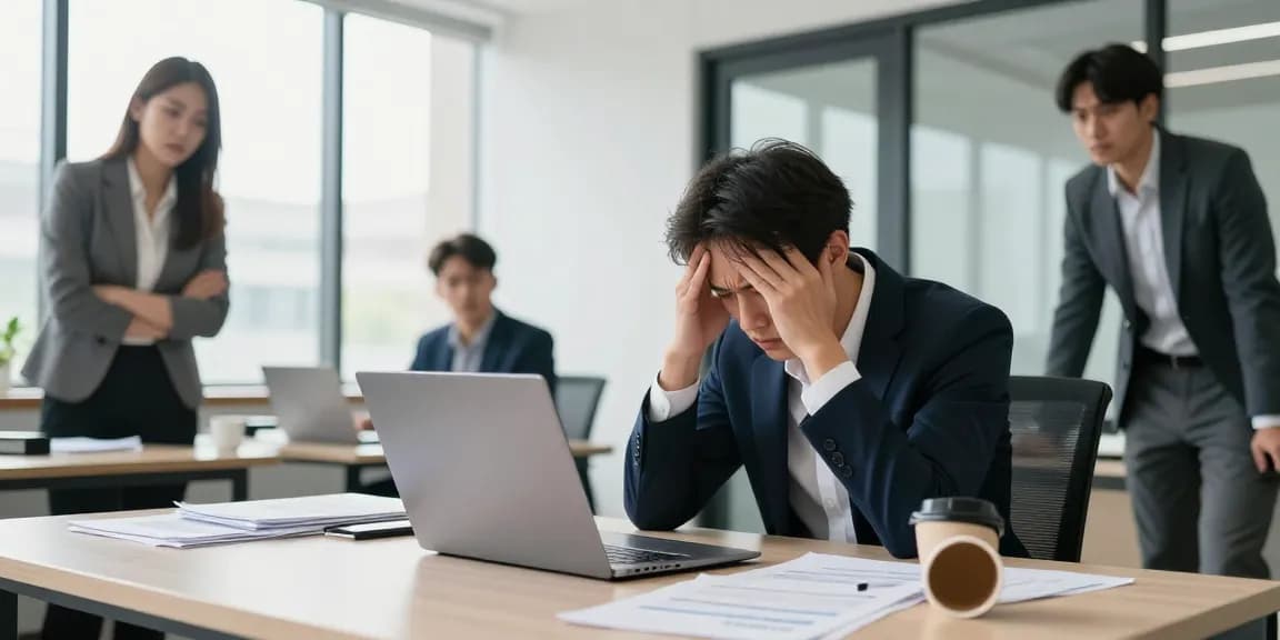 chef mobbt mich: Angespannter Mitarbeiter sitzt am Schreibtisch und erlebt Konflikte im Büro.