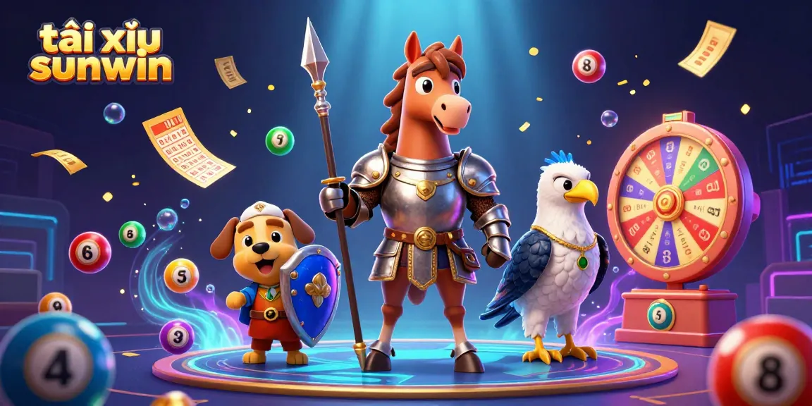 Experience the excitement of tài xỉu sunwin with colorful lottery balls, knights, and dynamic casino elements.