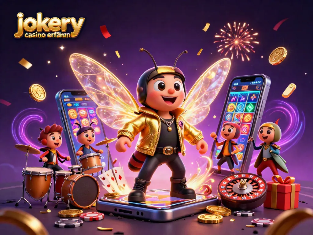 Experience the thrilling jokery casino erfahrungen with an animated rock star scene featuring games and excitement.