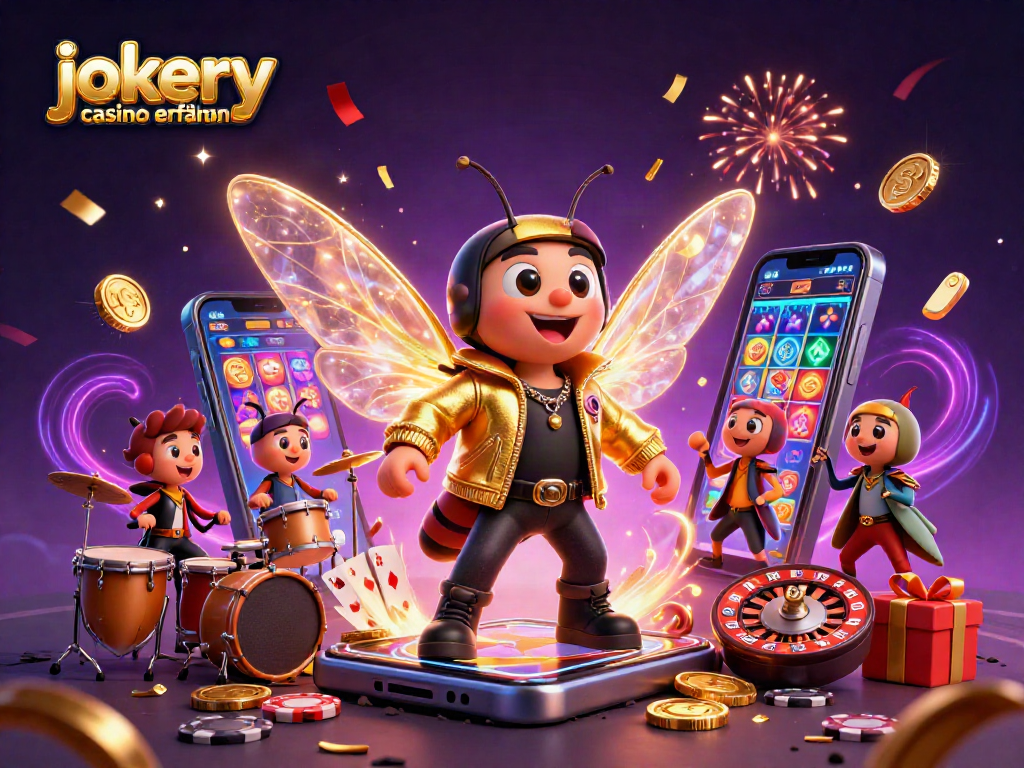 Experience the thrilling jokery casino erfahrungen with an animated rock star scene featuring games and excitement.