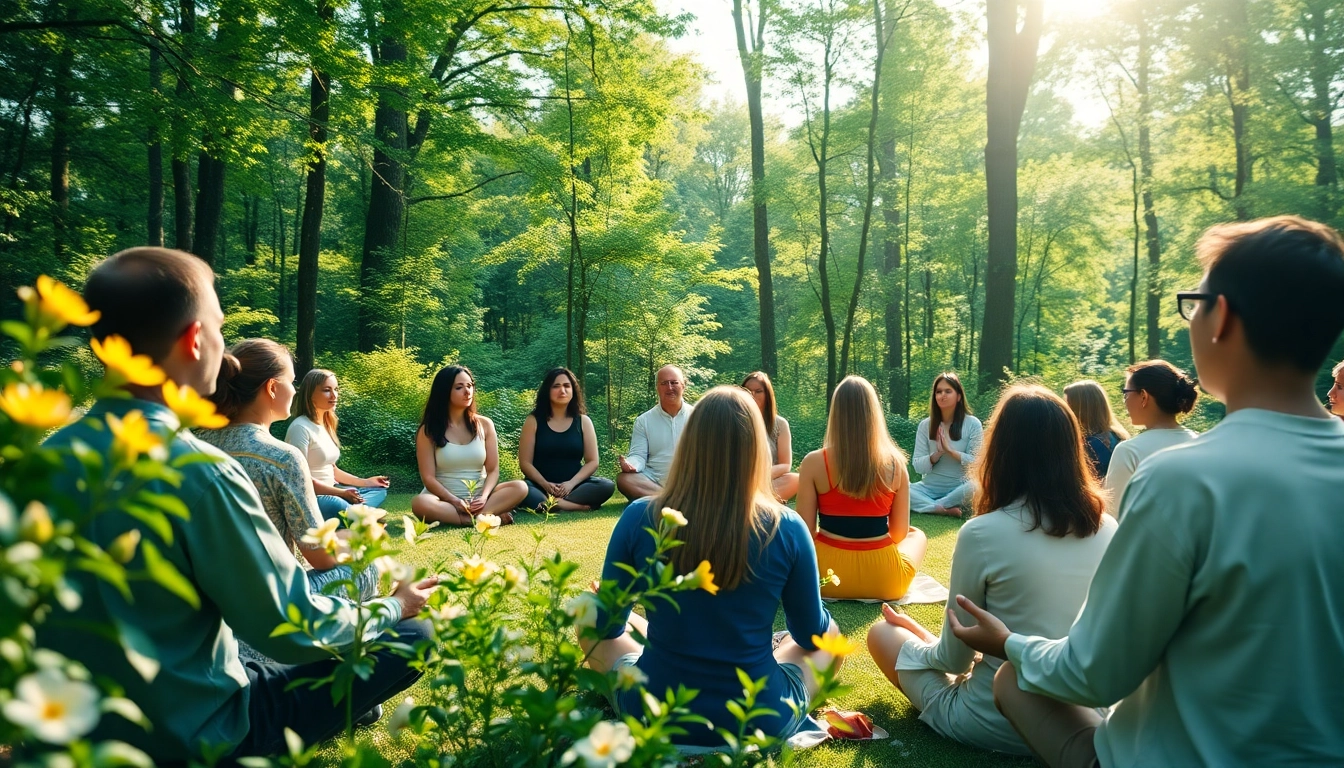 Spirituelle Seminare in einer inspirierenden Umgebung mit meditierenden Teilnehmern.