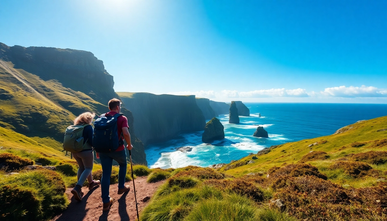 Dingle Way wandern auf den Klippen Irlands mit einer atemberaubenden Aussicht und lebendigen Farben.
