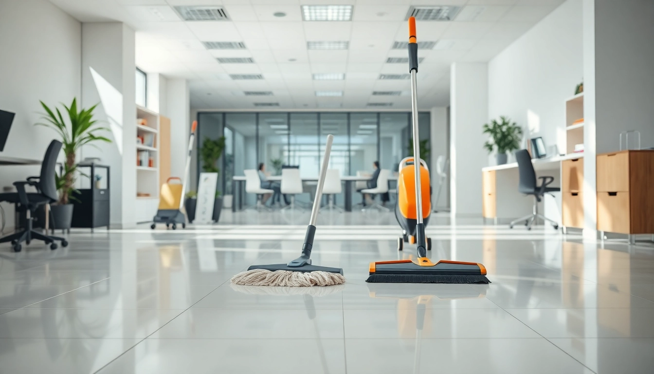 Effiziente Unterhaltsreinigung Berlin in einem modernen Büroambiente mit glänzenden Böden.