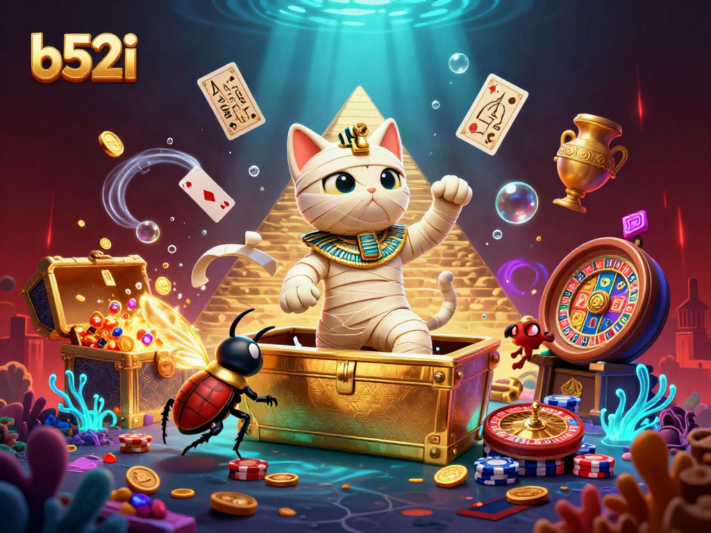 Engage with thrilling casino adventures at b52i featuring a mummy cat in a glamorous pyramid.