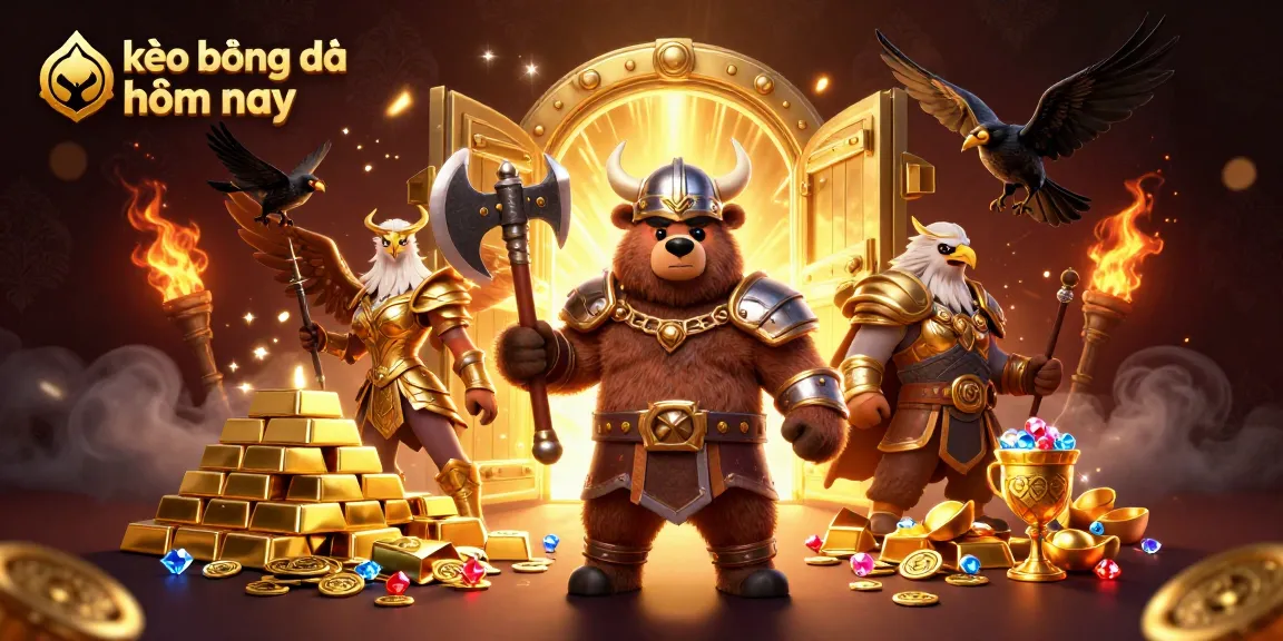 Place bets with kèo bóng đá hôm nay surrounded by treasures in an electrifying 3D illustration.
