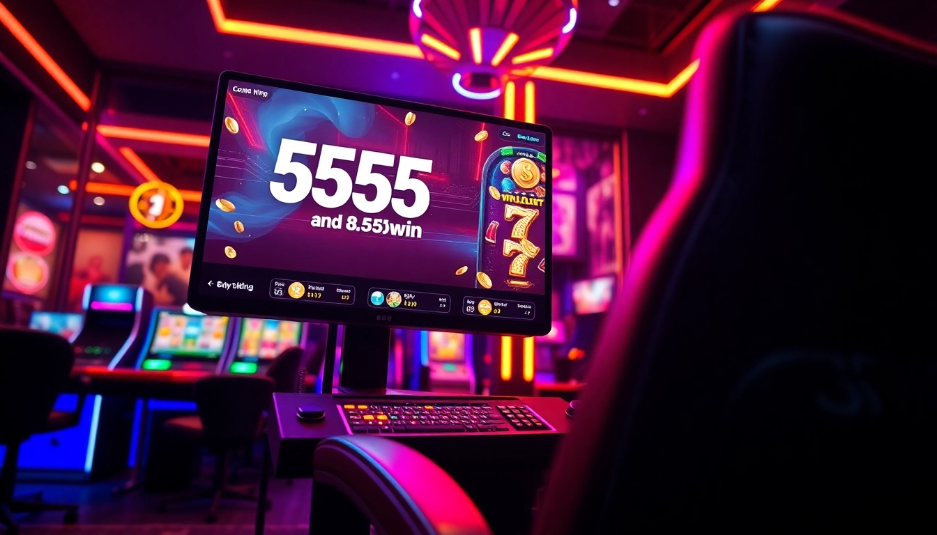 Exciting gaming setup highlighting the 555win app and vibrant visuals.