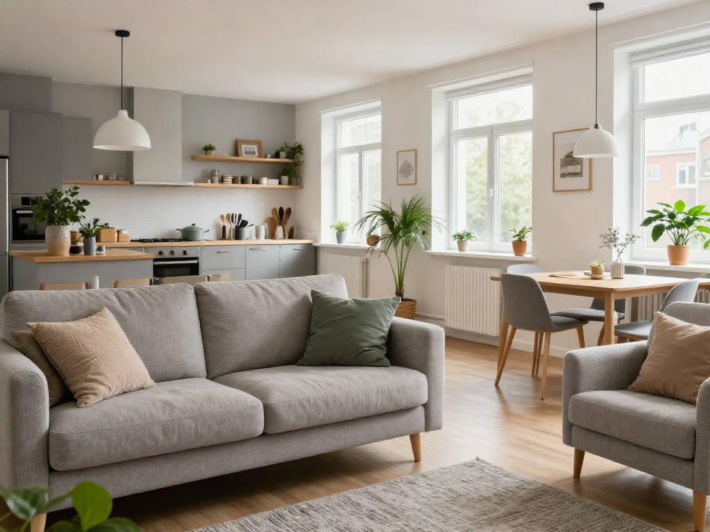 Gemütliche Monteurwohnung Hannover mit modernem Interieur und voll ausgestatteter Küche.