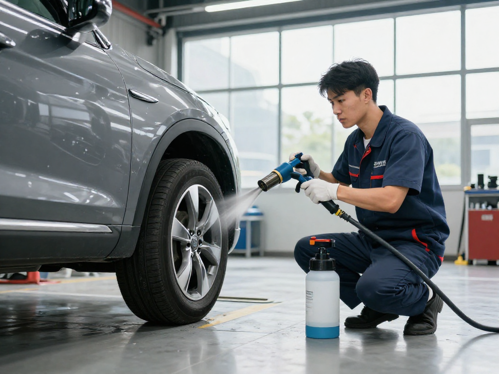 DPF reinigen in einer modernen Werkstatt mit Techniker und Spezialausrüstung.