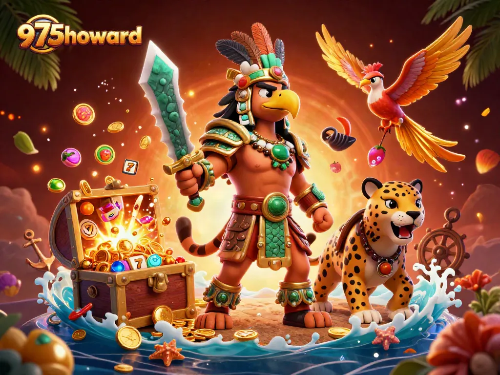 Experience thrilling gameplay at 975howard with vibrant casino symbols and dynamic characters.