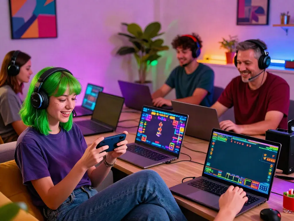 Players immersed in RIKVIP online casino games in a modern living room.