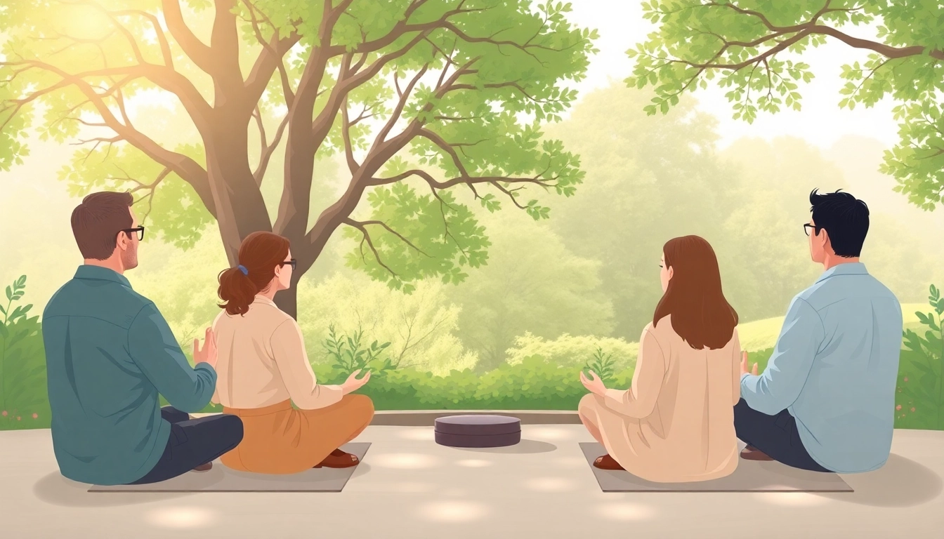 Spirituelle Seminare im harmonischen Setting mit meditierenden Teilnehmern in der Natur.