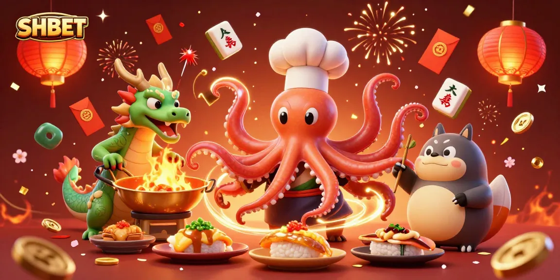 Experience the vibrant world of SHBET with dynamic characters and festive elements in a captivating casino scene.