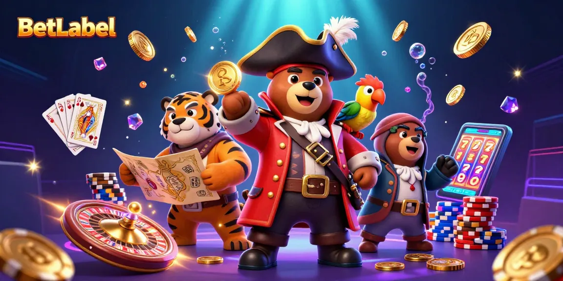 BetLabel zeigt spannendes Casino-Gameplay mit Spielkarten, Roulette und schimmernden Glücksmünzen.