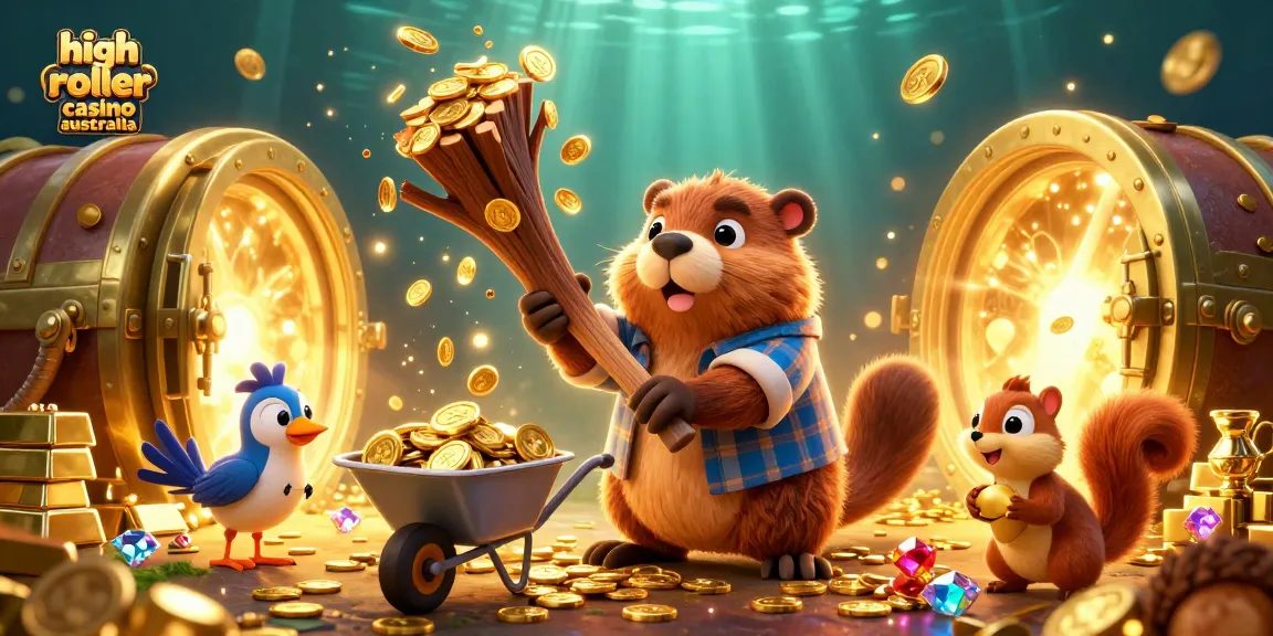 Experience the thrill of high roller casino Australia with vibrant characters collecting golden coins.