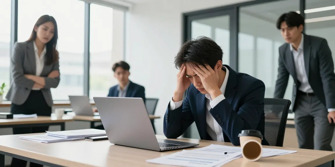 chef mobbt mich: Angespannter Mitarbeiter sitzt am Schreibtisch und erlebt Konflikte im Büro.