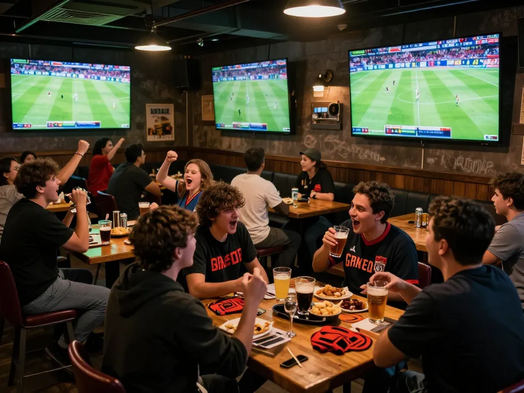 CakhiaTV viewers cheering during a live football match, creating an exciting sports betting atmosphere.