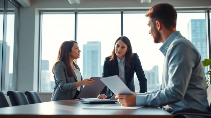 Headhunter Schweiz führt ein professionelles Gespräch mit einem Kandidaten im Büro.