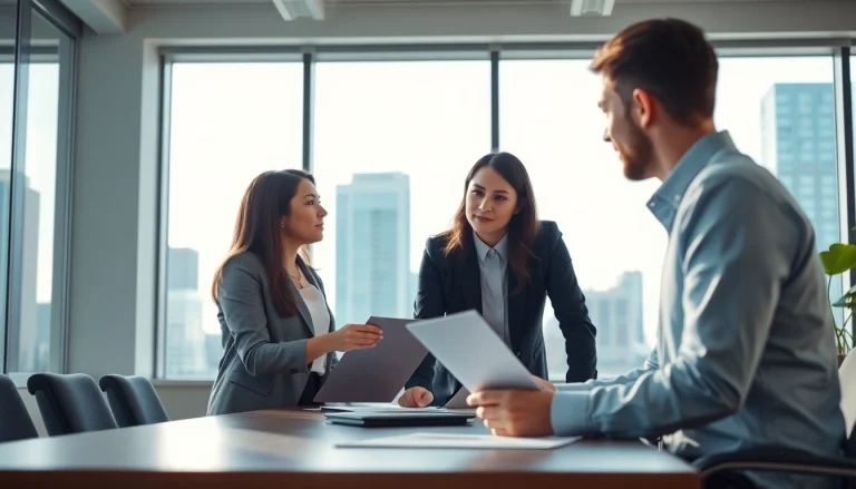 Headhunter Schweiz führt ein professionelles Gespräch mit einem Kandidaten im Büro.