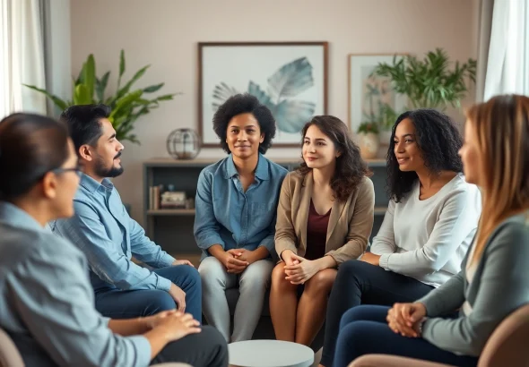Engaging group therapy session to promote mental health awareness among diverse individuals.