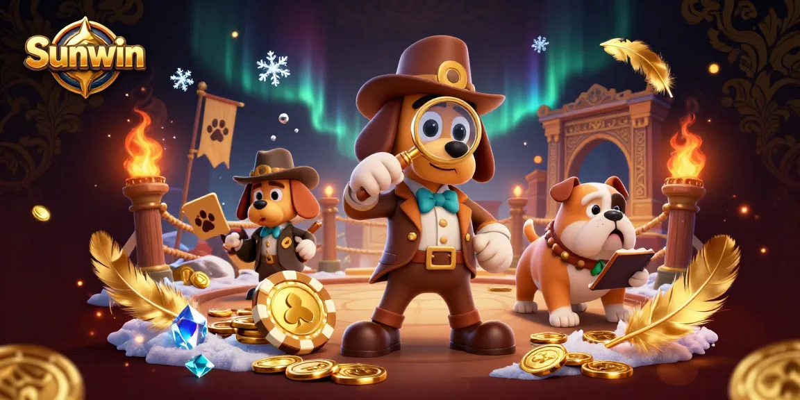 Strategize and win at Sunwin with a dynamic scene featuring cartoon characters and casino elements.