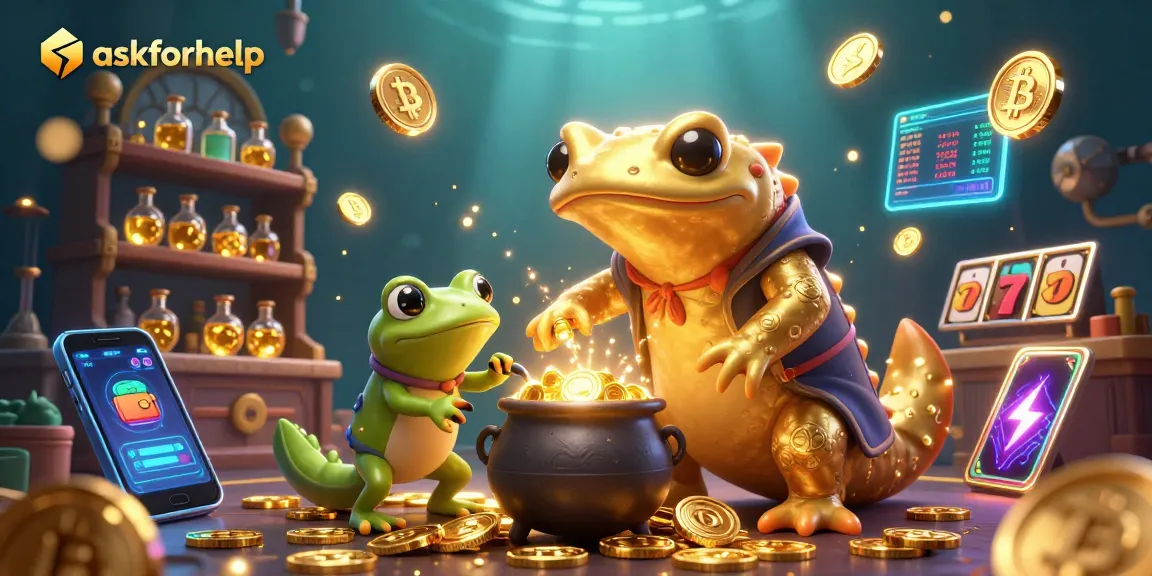 Engage with askforhelp as the alchemist transforms metals into gold coins amidst vibrant gambling elements.