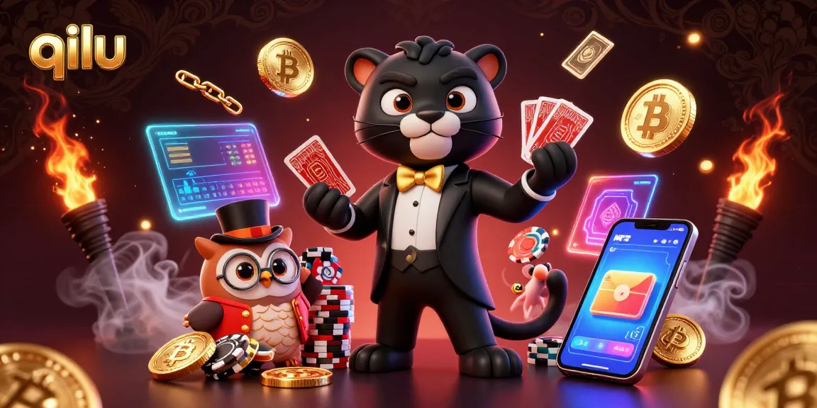 qilu showcases a stylish panther, owl, and lucky mouse in a vibrant casino scene